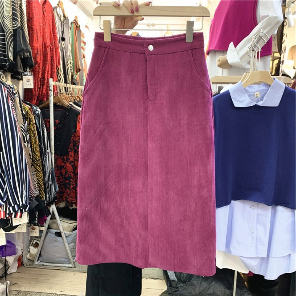 NEW PINK CORDUROY MIDI SKIRT WITH BACK SLIT S